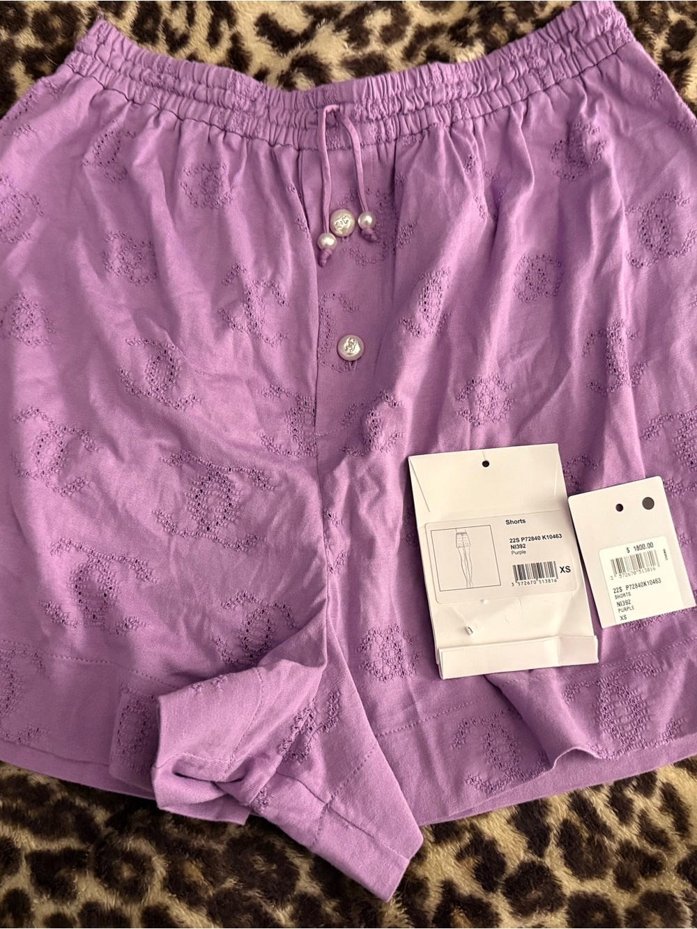 CHANEL Lavender Eyelet Cotton Shorts